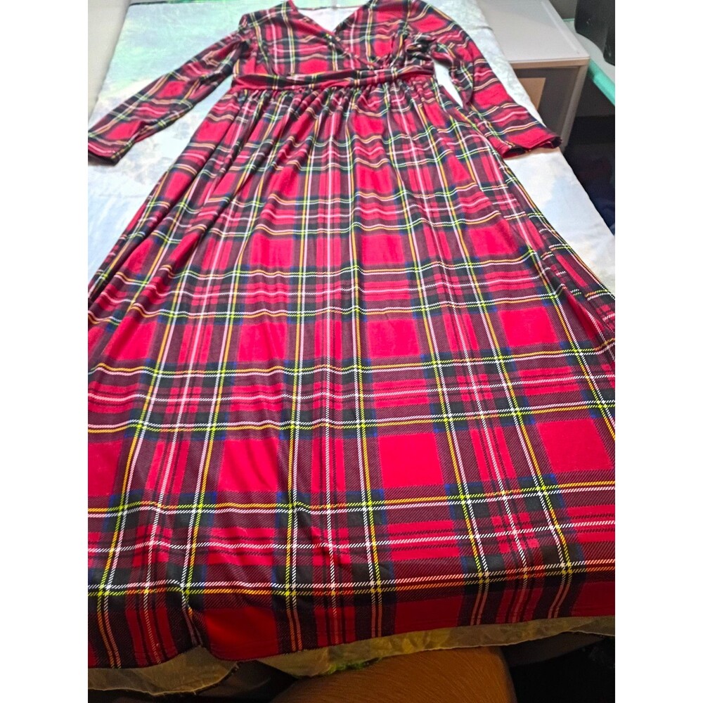 Beautiful LILBETTER Women's Red Tartan Plaid Maxi Dress – Size L